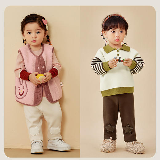 迷你巴拉女童冬新品裤子护膝打底裤宝宝弹力高腰长裤 商品图2