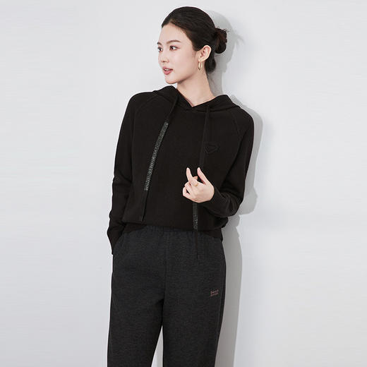 【高货wl】全新升级【铂金会员201/天猫269/差价68】(55507)洛诗琳秋冬慵懒休闲风连帽烫钻抽绳针织上衣宽松套头卫衣 商品图3