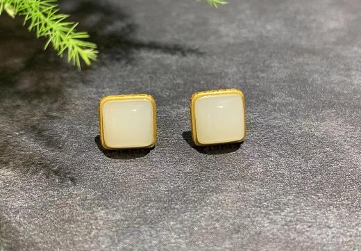 【御珠宫坊】金镶羊脂白玉耳钉 商品图5