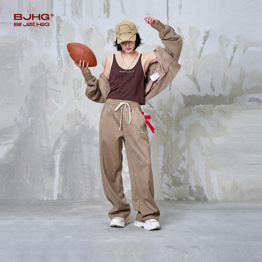 BJHG不计后果环保麂皮绒反光休闲裤子女款2025新款春秋宽松直筒裤 商品图1