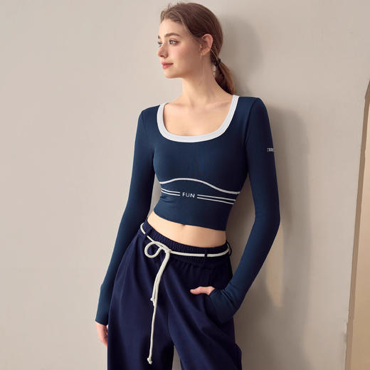 Gymicon能量符号 秋冬长袖撞色白边固定罩杯跑步运动瑜伽上衣YASY2428 商品图1
