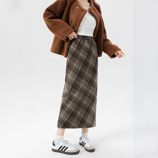 【给寒冬一丝温暖】复古毛呢格子裙 百搭简约的A型半裙 复古气质 遮小肚腩 高腰显瘦 显腿长 商品图2