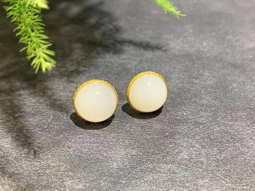 【御珠宫坊】金镶羊脂白玉耳钉 商品图3