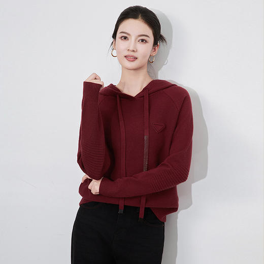 【高货wl】全新升级【铂金会员201/天猫269/差价68】(55507)洛诗琳秋冬慵懒休闲风连帽烫钻抽绳针织上衣宽松套头卫衣 商品图1