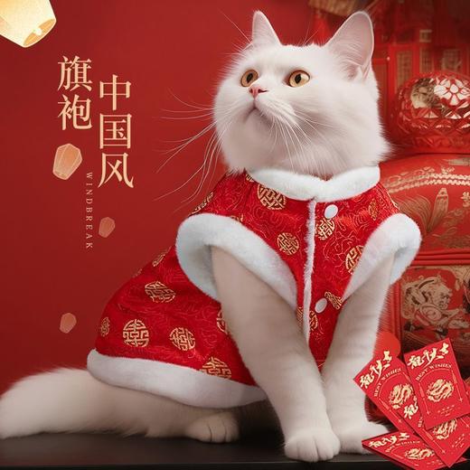 【国潮猫猫❗️中国风喜庆旗袍】铲屎官，我也要陪你过春节！新年宠物小猫咪衣服布偶猫猫秋冬季加绒拜年蛇年过年保暖马甲唐装 商品图0