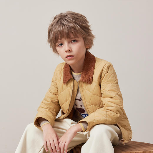 儿童棉服2024秋冬新款男童棉衣中大童撞色拉链女童翻领外套童装 商品图3