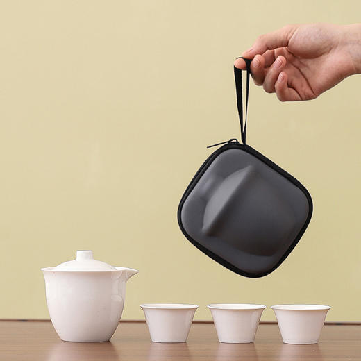 【国潮玉瓷❗️便携式茶具套装】三两好友，一盖清茶，旅行小一壶三杯户外快客杯马年新年礼盒商务公司活动伴手礼 商品图5