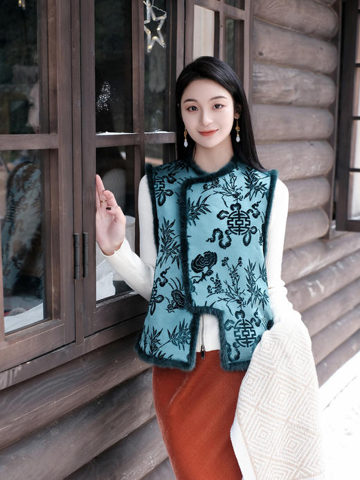 盛唐牡丹| 兰芝常生水貂漳缎夹棉马甲 商品图0