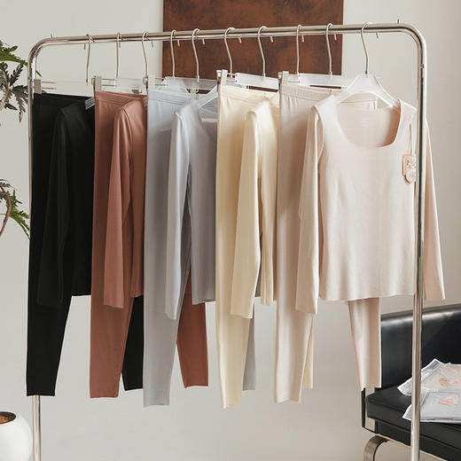 【保暖润肤】官网899！椰油方领无痕随心裁磨毛保暖内衣套装女 内搭打底长袖长裤秋衣裤 商品图4