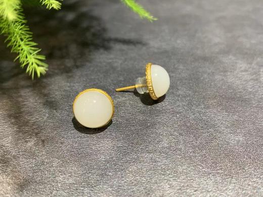 【御珠宫坊】金镶羊脂白玉耳钉 商品图1