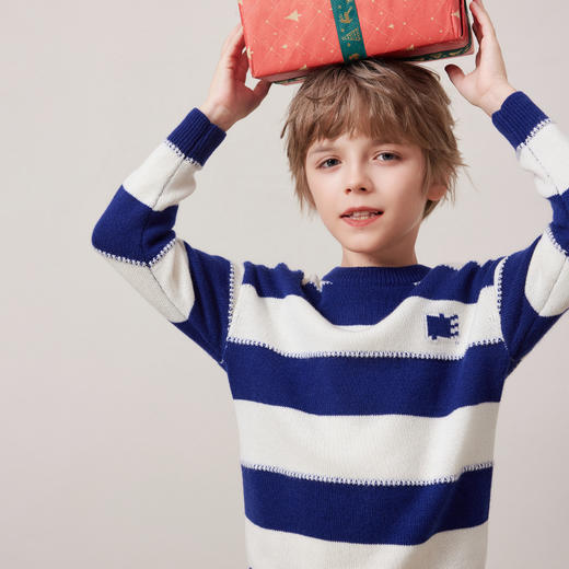 mettekids儿童100%羊绒衫秋冬女童条纹毛衣中大童男童针织衫童装 商品图5
