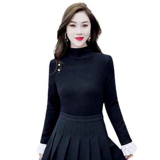 YM 6145加绒打底衫时尚蕾丝拼接半高领上衣 商品图4