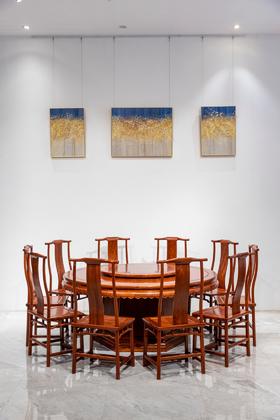 红桥红  家具严选  缅甸花梨(大果紫檀）  【178 雕花牙边六角底座 圆餐桌十三件套】