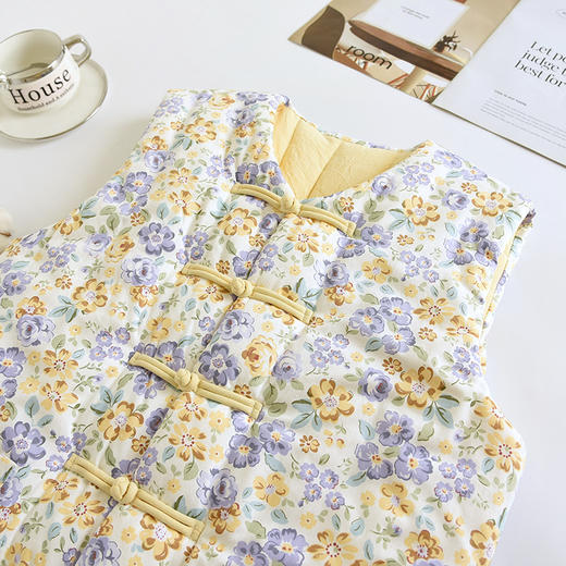 M2秋冬棉花中式马甲女中国风复古马夹修身 文艺范坎肩背心HLY 商品图1