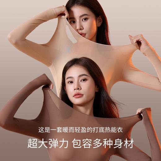 洁丽雅女士保暖套装圆领超薄舒适贴肤抑菌修身打底秋衣秋裤 商品图2