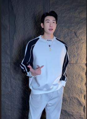 WY577季新款时尚个蜘蛛刺绣拼色圆领套头卫衣宽松休闲百搭上衣