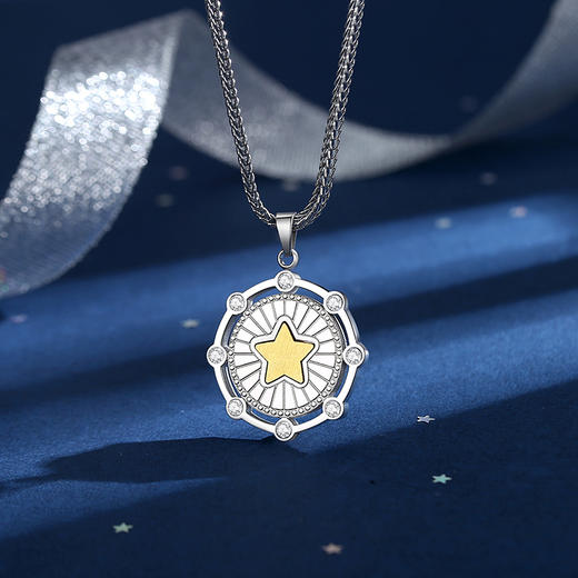 太空陨石纪念章项链 镶嵌一枚陨石8枚皓石 赠钛钢项链 商品图0