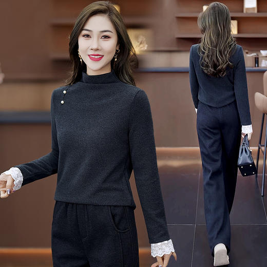 YM 6145加绒打底衫时尚蕾丝拼接半高领上衣 商品图2