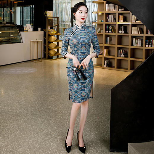 鹿皮绒超柔复古优雅，改良妈妈装旗袍CX0591 商品图0