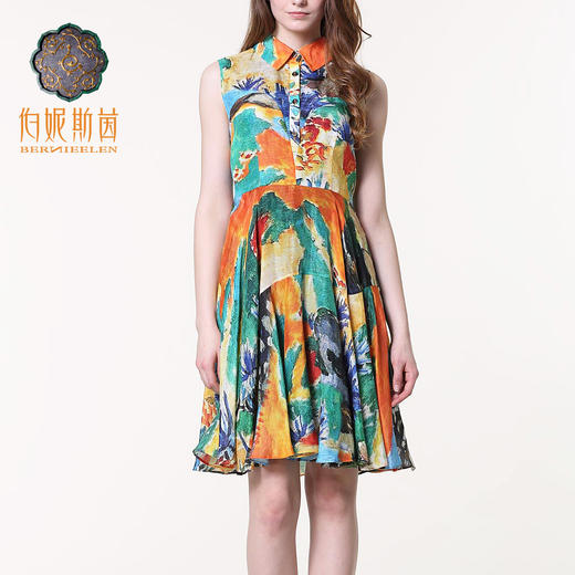 绿色100%桑蚕丝连衣裙161S323 商品图1