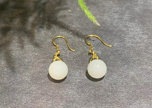 【御珠宫坊】金镶羊脂白玉耳坠 商品图2