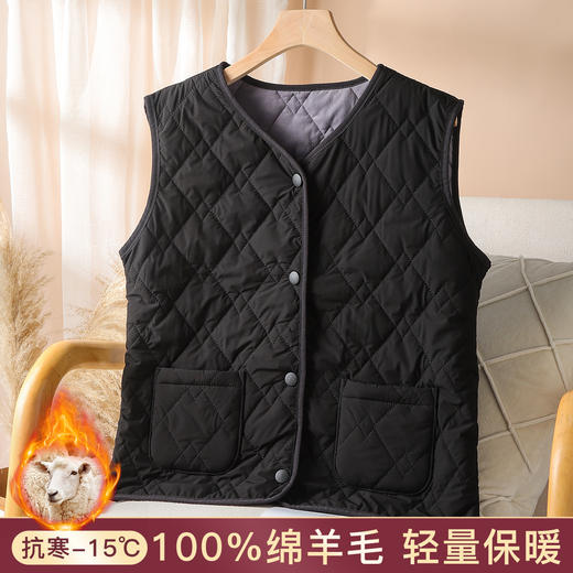 【100%绵羊毛填充】马甲女士保暖上衣气质纯色马甲外穿背心三防男女马甲 商品图0