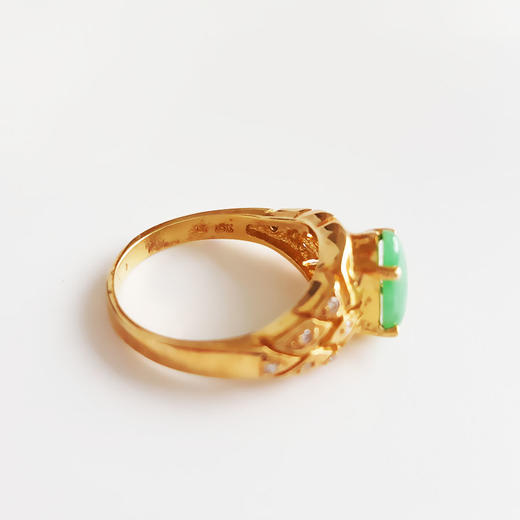 【天然正品】A货翡翠AU750黄金镶钻镶天然糯种满绿蛋面翡翠戒指12.5号（戒圈可改）女士现售价：2680特价！181124NJM49 商品图6