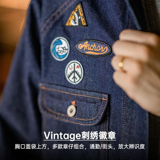工装优选美式复古刺绣徽章牛仔夹克重磅水洗翻领休闲外套男秋冬季 商品图2