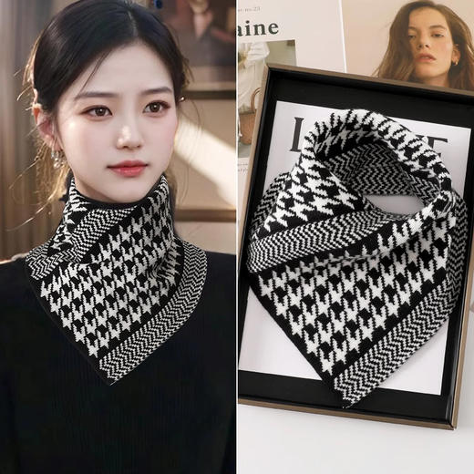 【随性慵懒敲时尚，满满时髦气息】高品质围脖 护颈椎男女防寒 秋冬季千鸟格三角巾 花色防风假领围巾-QQ 商品图8