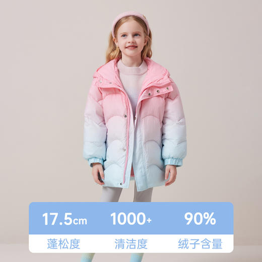 mettekids儿童羽绒服2024秋冬新款女童彩色渐变90白鹅绒连帽外套 商品图2