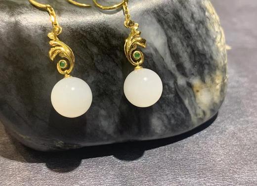 【御珠宫坊】金镶羊脂白玉耳坠 商品图3