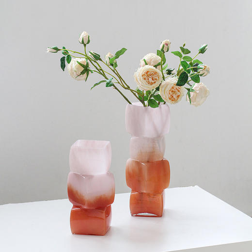 中古风渐变落日红几何方块花瓶餐桌软装酒店电视柜台面装饰品摆件 商品图1
