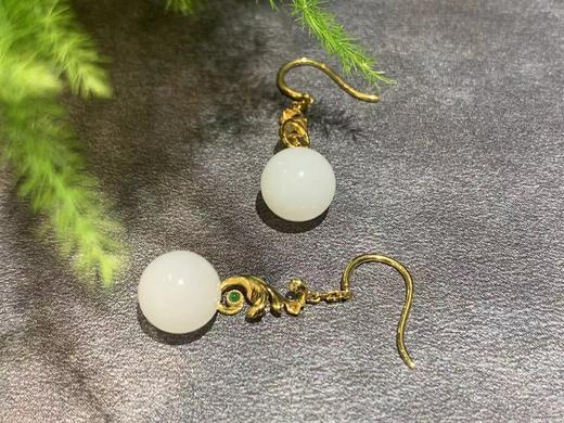 【御珠宫坊】金镶羊脂白玉耳坠 商品图0