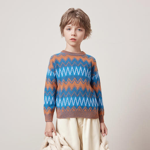 mettekids儿童100%羊绒衫秋冬新款男童折线提花针织衫童装毛衣 商品图4