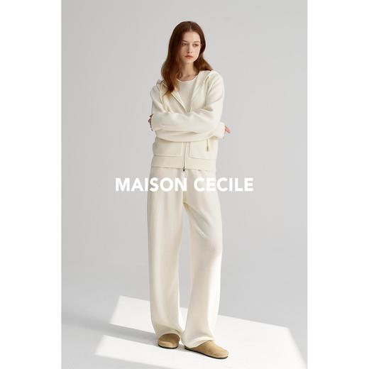 MAISON CECILE灰色/白色高克重羊毛针织运动连帽拉链开衫 商品图3