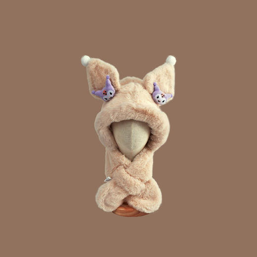 【可爱儿童帽围一体，加绒加厚护耳保暖】库洛米儿童帽子围巾一体帽 可爱护耳帽 女童加绒加厚 幼儿园公主风帽子围巾-QQ 商品图8