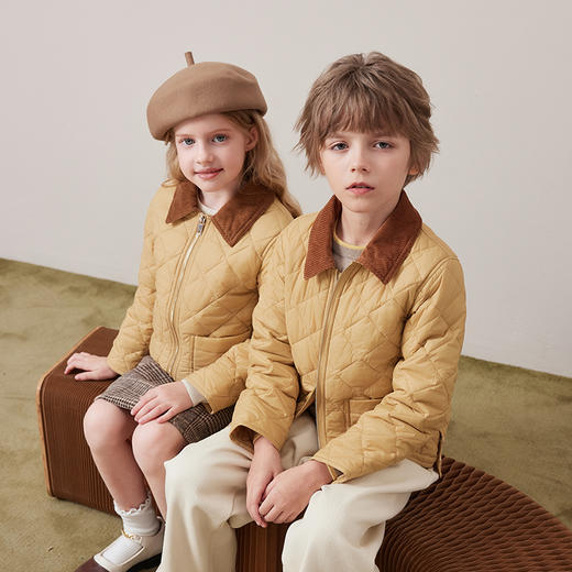 儿童棉服2024秋冬新款男童棉衣中大童撞色拉链女童翻领外套童装 商品图2