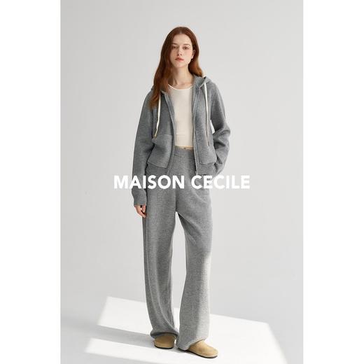 MAISON CECILE灰色/白色高克重羊毛针织运动连帽拉链开衫 商品图1