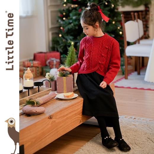 littletime女童国风盘扣毛衣2024新款秋冬装红年服儿童毛衣套装 商品图2