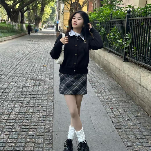 【超模君精选 喵小仟 毛呢格子裙】百搭简约的A型半裙 复古气质 遮小肚腩 高腰显瘦  显腿长 商品图1