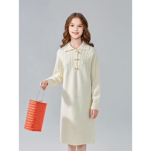 笛莎Deesha青少年女童连衣裙2024冬季新年日常系毛织连衣裙 商品图1