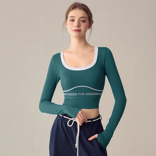 Gymicon能量符号 秋冬长袖撞色白边固定罩杯跑步运动瑜伽上衣YASY2428 商品图3