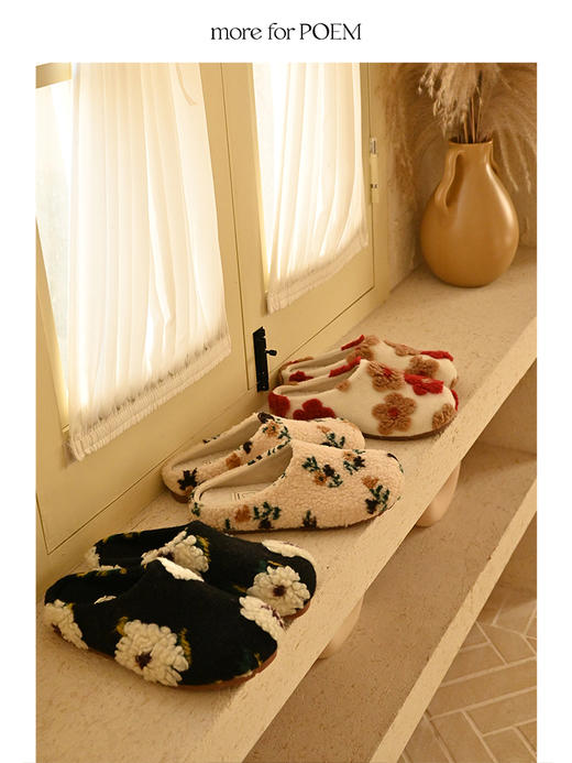 moreforPOEM 毛绒花朵勃肯鞋慵懒软糯一脚蹬温暖毛毛拖 商品图0