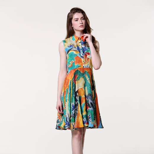 绿色100%桑蚕丝连衣裙161S323 商品图7