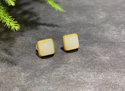 【御珠宫坊】金镶羊脂白玉耳钉 商品图6