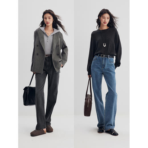 棉仓356619006-初棉肯豆裤薯条裤经典美式高腰瘦直筒牛仔裤 商品图4