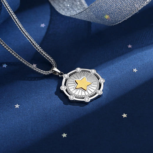 太空陨石纪念章项链 镶嵌一枚陨石8枚皓石 赠钛钢项链 商品图1