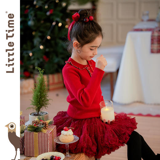 littletime女童金丝花边羊毛衣秋冬2024新款秋冬长袖Polo针织衫 商品图0