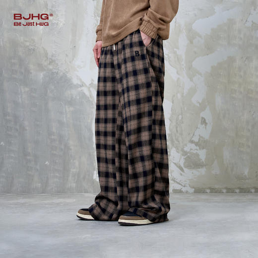 BJHG不计后果休闲裤子男款春秋2025新款潮宽松美式直筒运动格子裤 商品图1