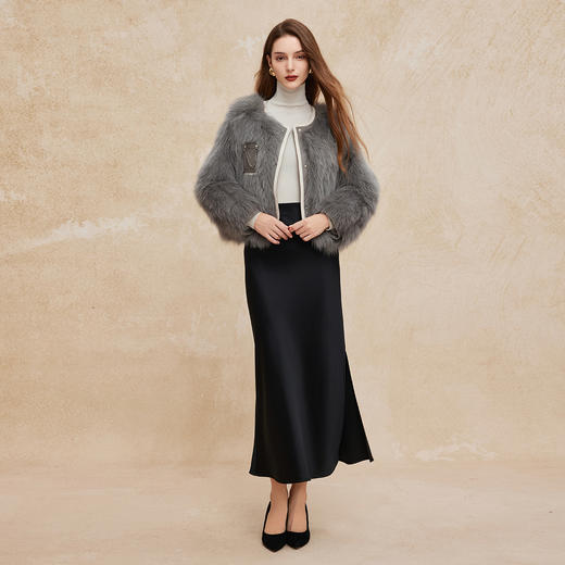 PP612斯尔丽24新款名媛气质狐狸毛小香风拼接绵羊皮撞色口袋减龄皮草 商品图3